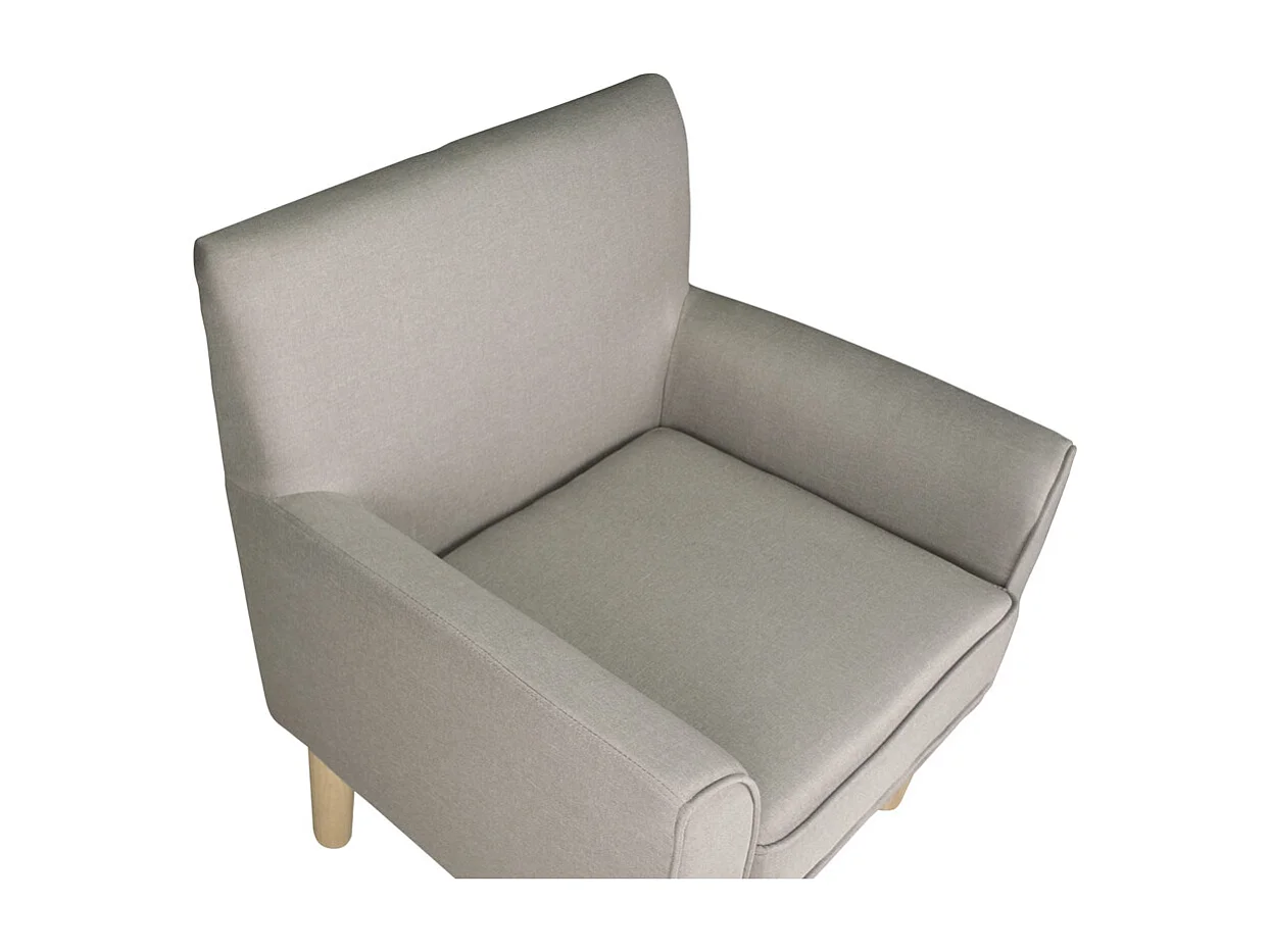 Poltrona in tessuto tortora e piedi in legno naturale mod. Narciso