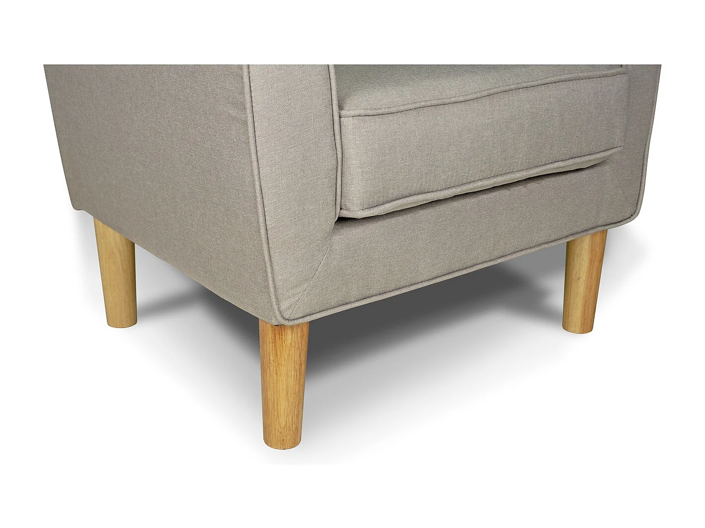 Poltrona in tessuto tortora e piedi in legno naturale mod. Narciso