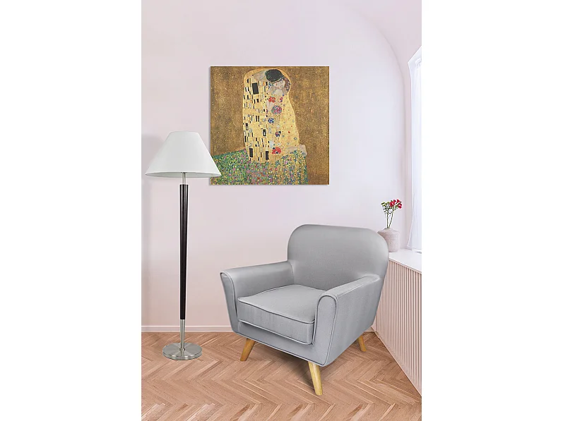 Poltrona in tessuto grigio e piedi in legno mod. Orchidea