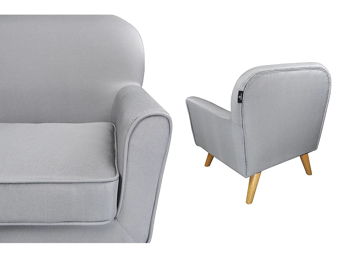 Poltrona in tessuto grigio e piedi in legno mod. Orchidea