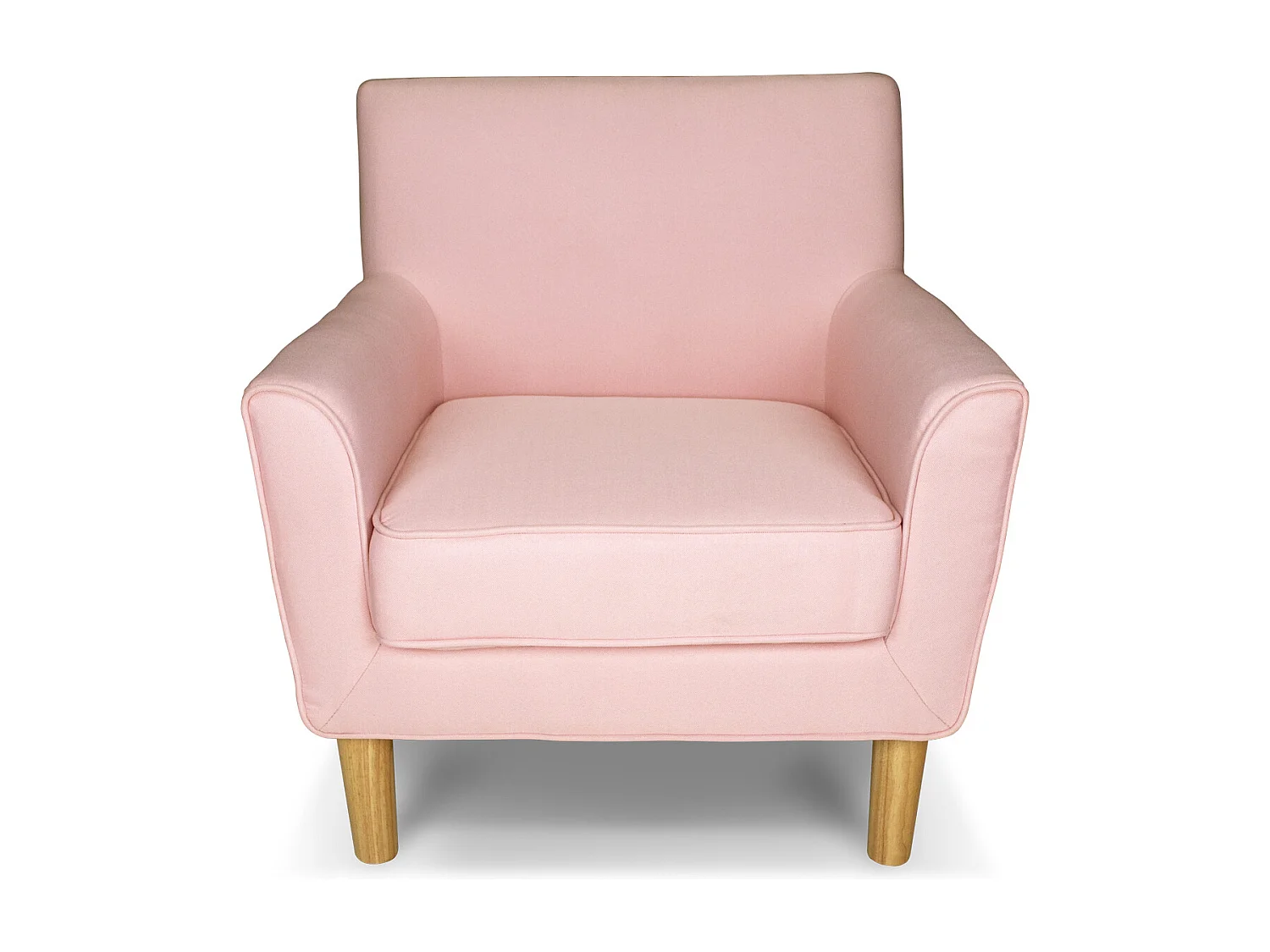 Poltrona in tessuto rosa e piedi in legno naturale mod. Narciso