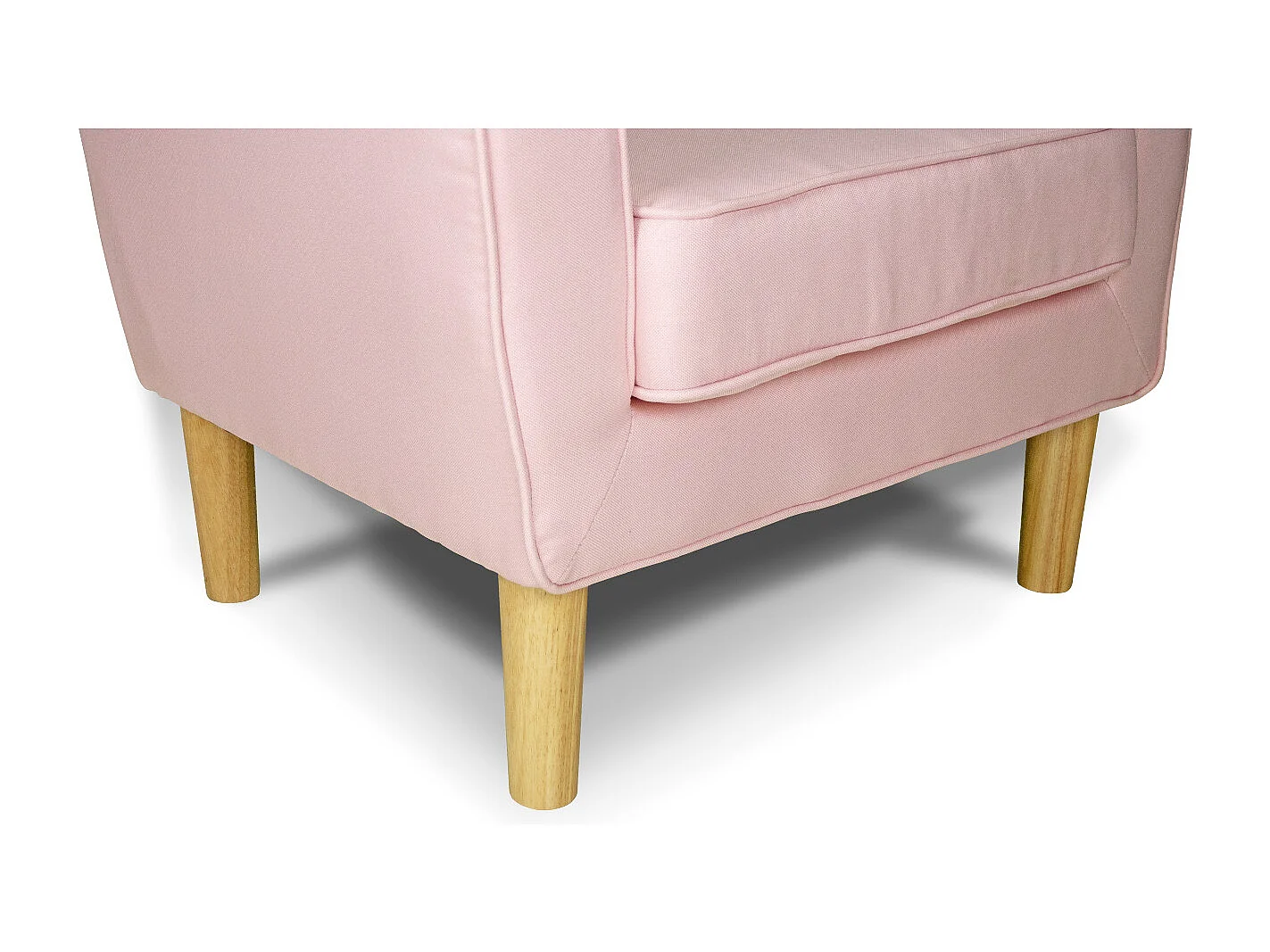 Poltrona in tessuto rosa e piedi in legno naturale mod. Narciso