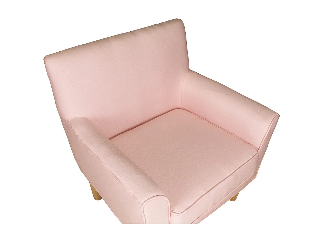 Poltrona in tessuto rosa e piedi in legno naturale mod. Narciso
