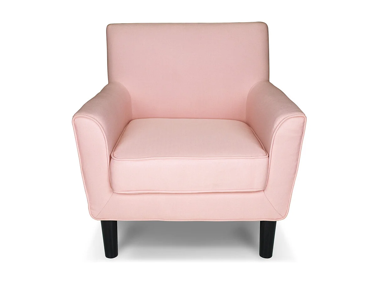 Poltrona in tessuto rosa e piedi in legno naturale mod. Narciso