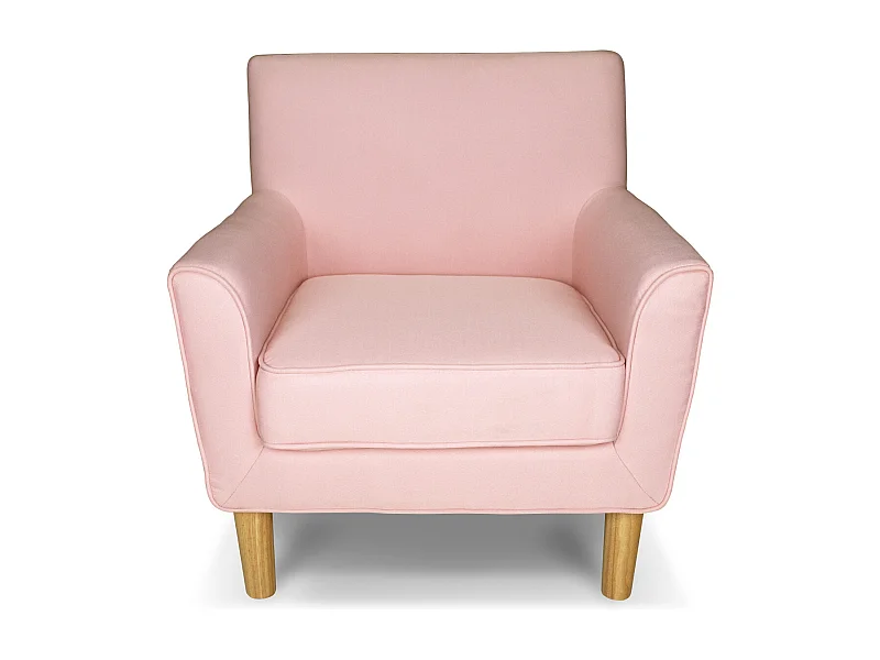 Poltrona in tessuto rosa e piedi in legno naturale mod. Narciso