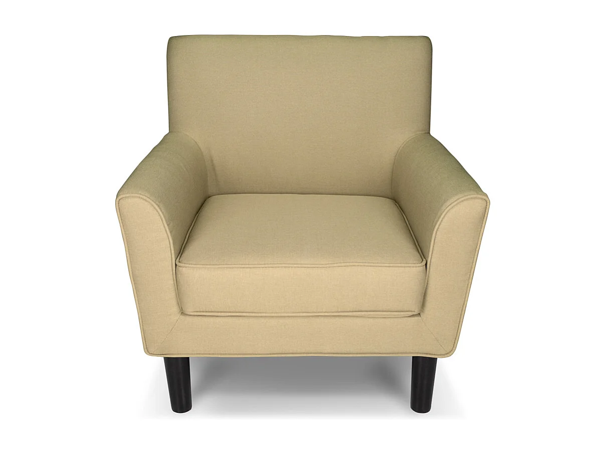 Poltrona in tessuto beige e piedi in legno naturale mod. Narciso