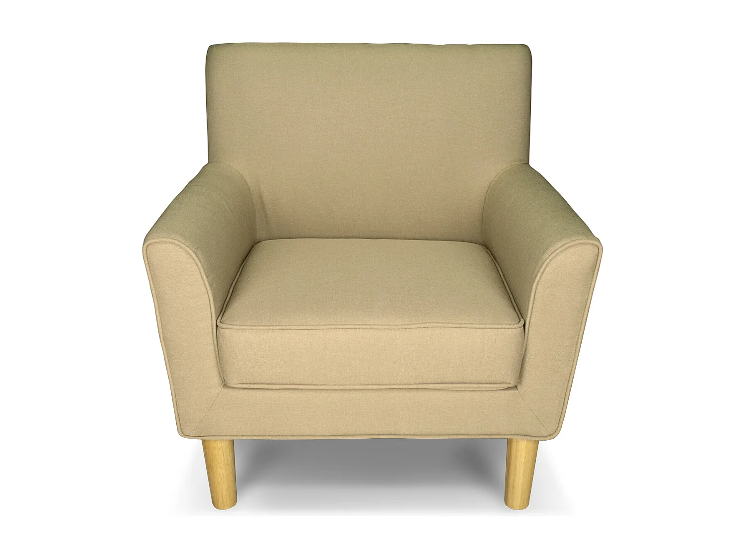 Poltrona in tessuto beige e piedi in legno naturale mod. Narciso