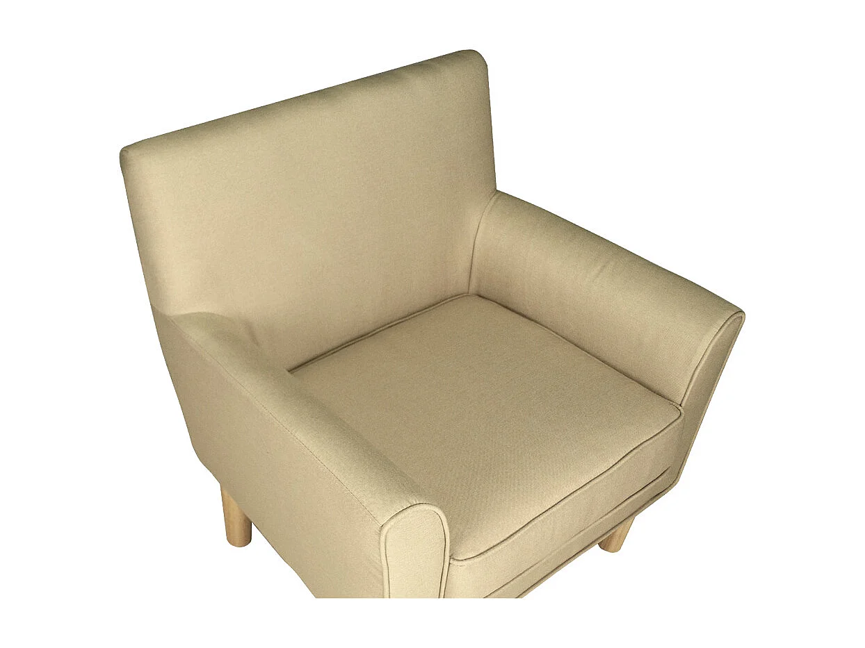 Poltrona in tessuto beige e piedi in legno naturale mod. Narciso