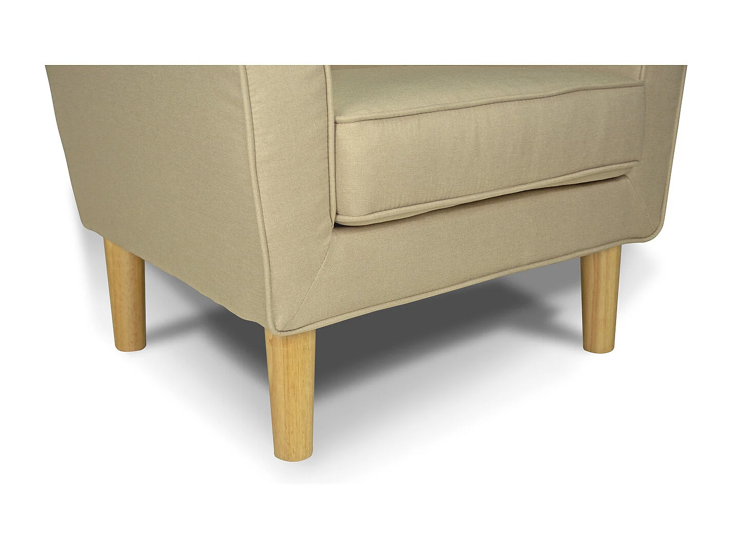 Poltrona in tessuto beige e piedi in legno naturale mod. Narciso