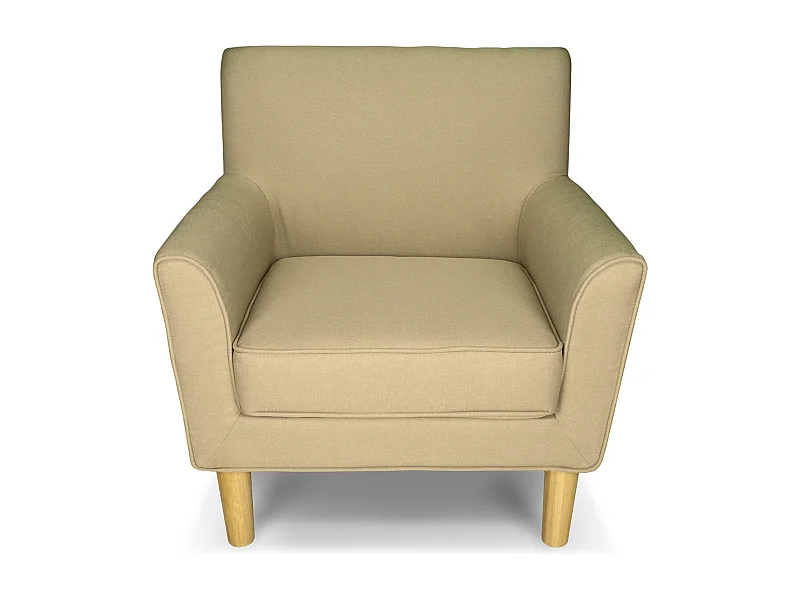 Poltrona in tessuto beige e piedi in legno naturale mod. Narciso