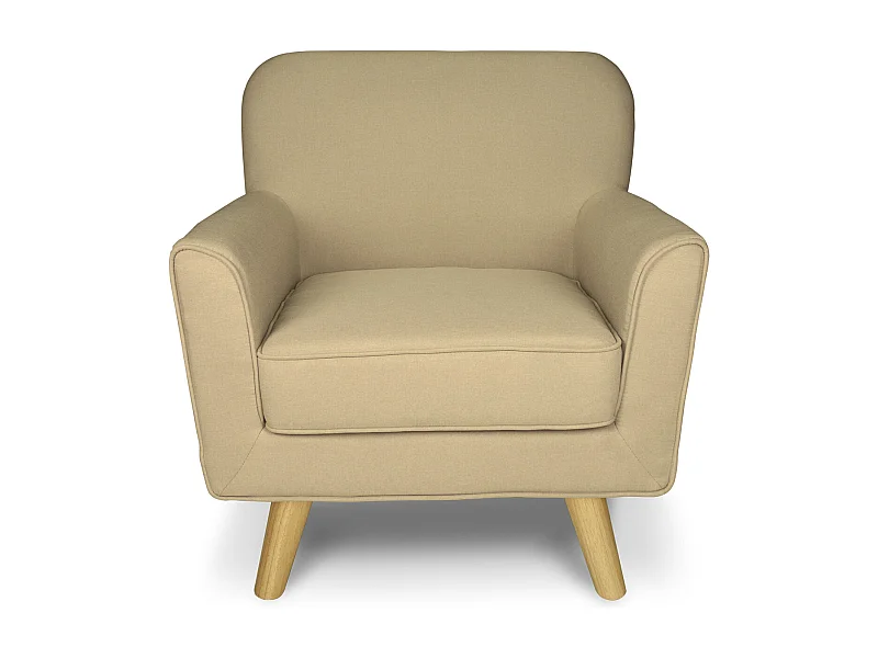 Poltrona in tessuto beige e piedi in legno mod. Orchidea