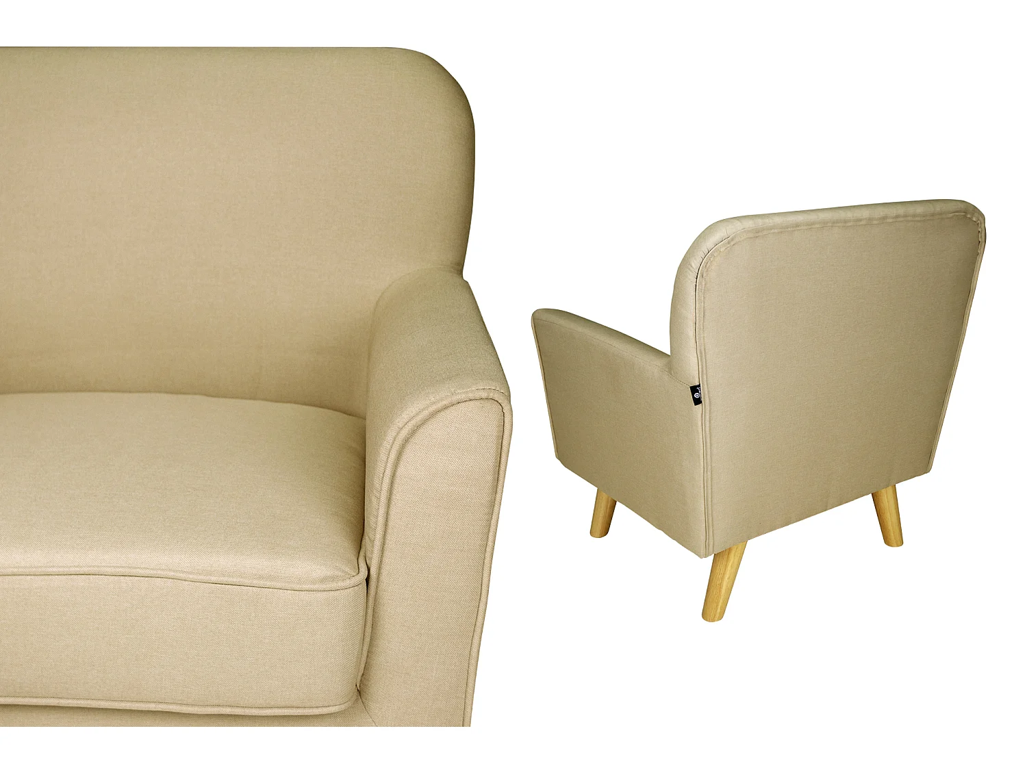 Poltrona in tessuto beige e piedi in legno mod. Orchidea