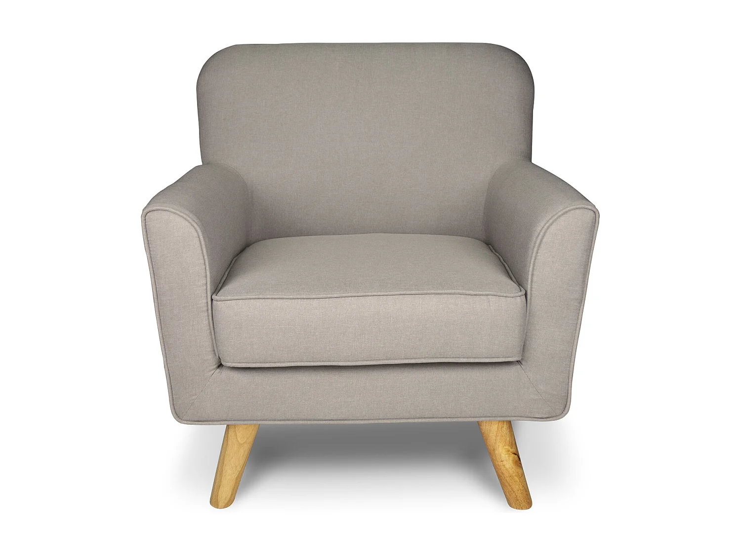 Poltrona in tessuto tortora e piedi in legno mod. Orchidea