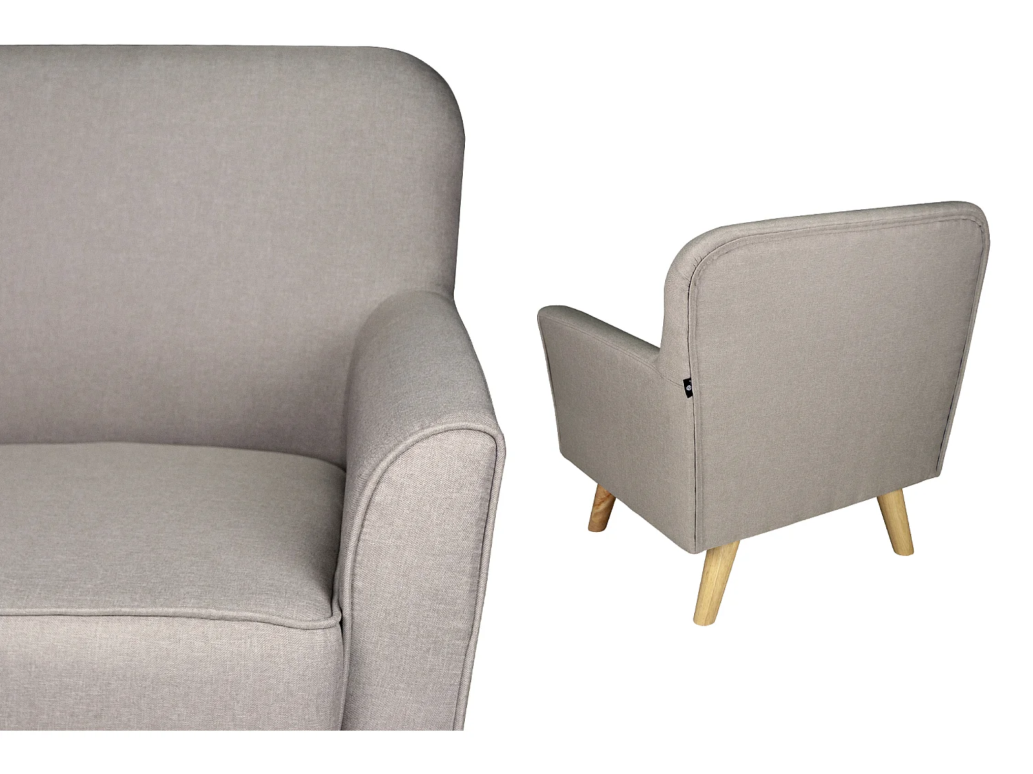 Poltrona in tessuto tortora e piedi in legno mod. Orchidea