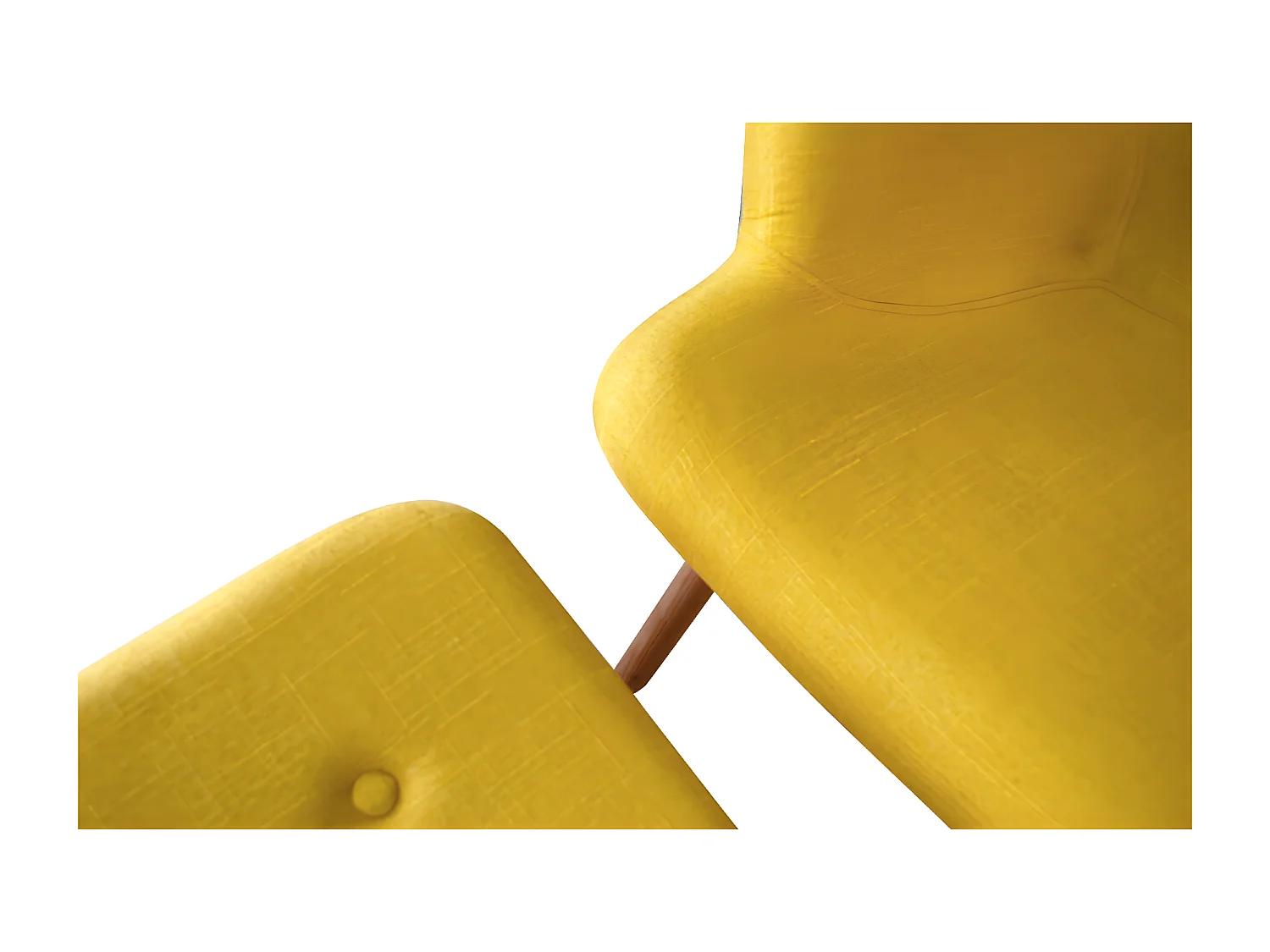 Poltrona con pouf poggiapiedi giallo in stile scandinavo con piedi in legno