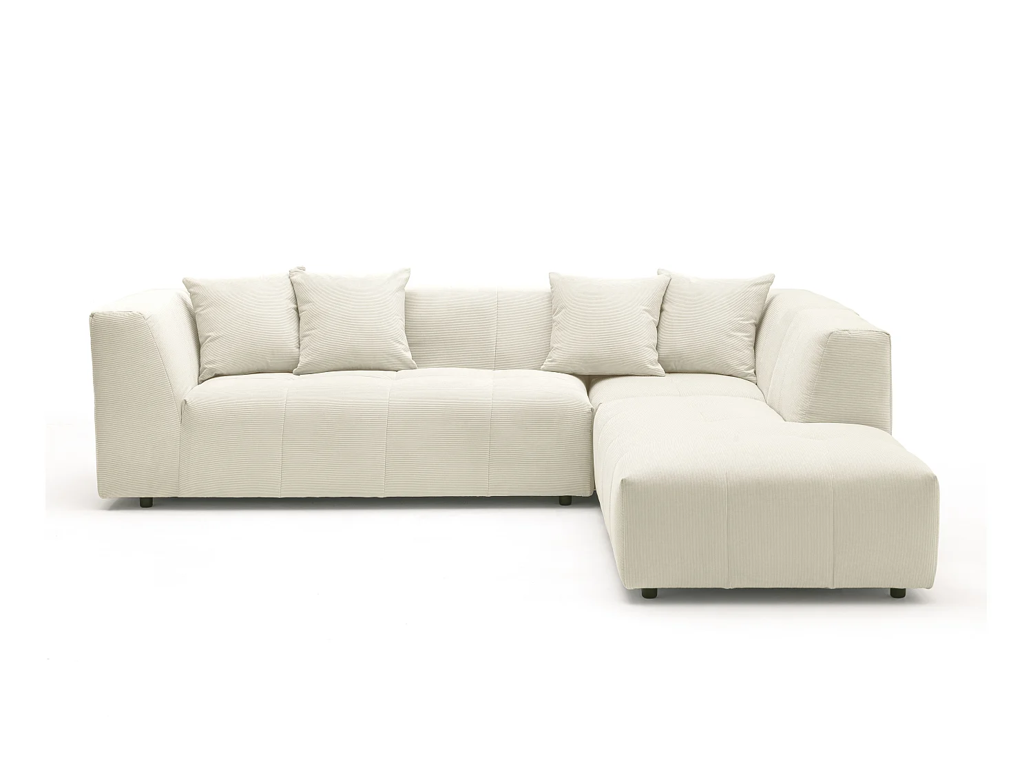 Grote hoekbank met hoek rechts van beige ribfluweel NAEMIA van Maison Céphy