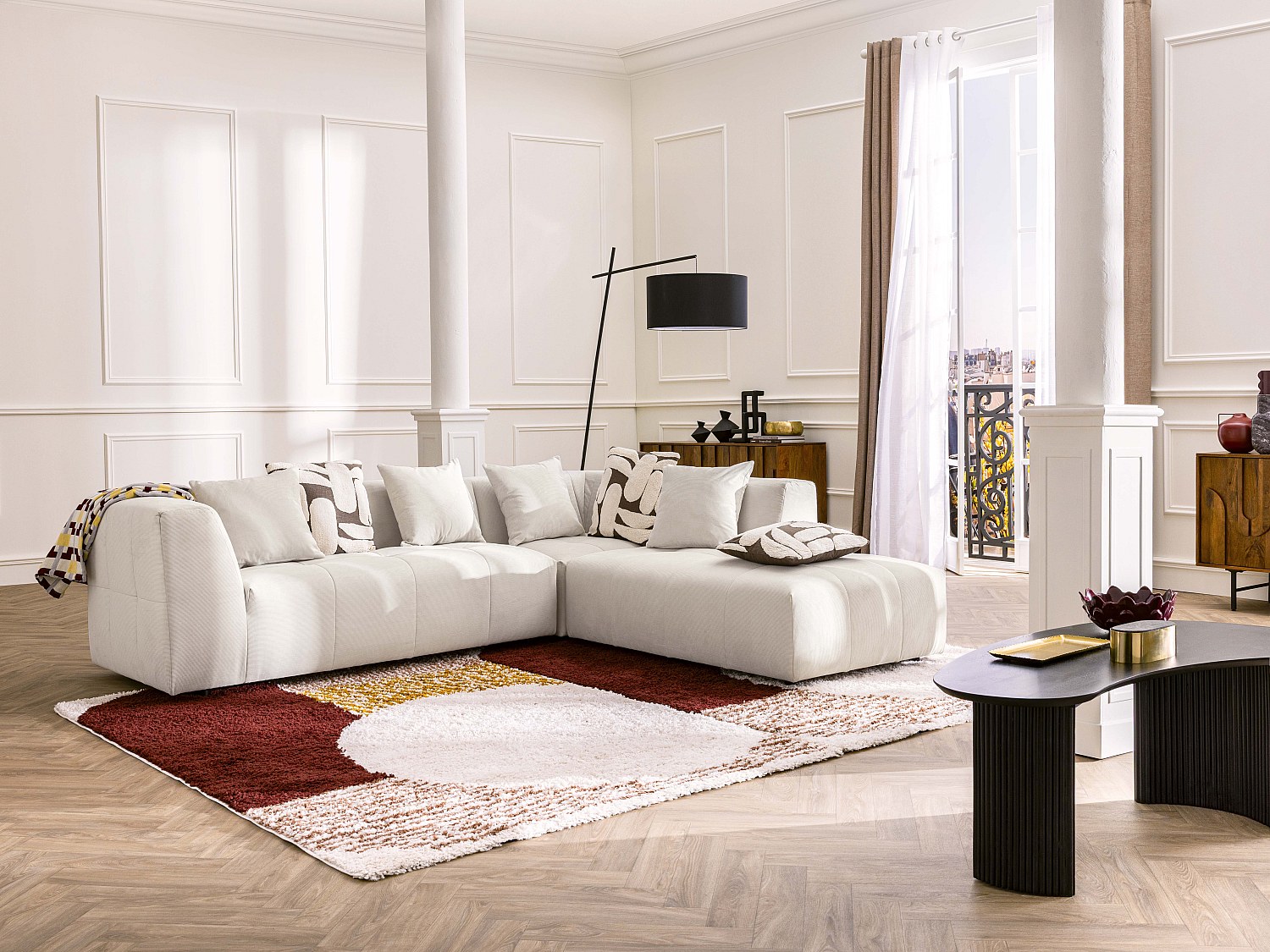 Vente-unique Großes Ecksofa - Ecke Rechts - Feincord - Beige - Naemia Von Maison Céphy