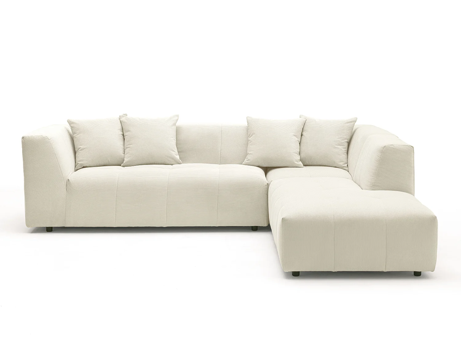 Grote hoekbank met hoek rechts van beige ribfluweel met fijne ribbels NAEMIA van Maison Céphy