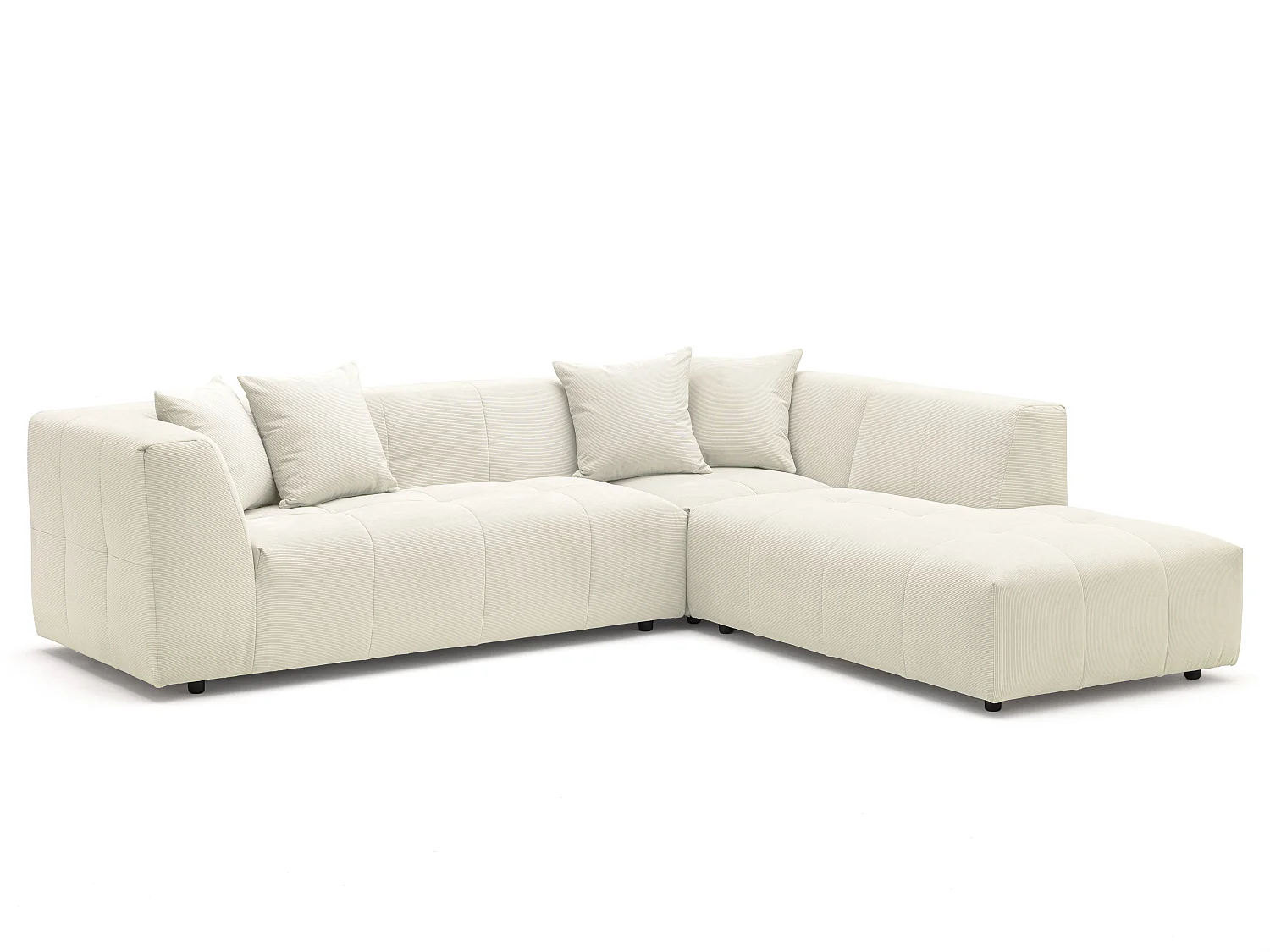 Grote hoekbank met hoek rechts van beige ribfluweel met fijne ribbels NAEMIA van Maison Céphy