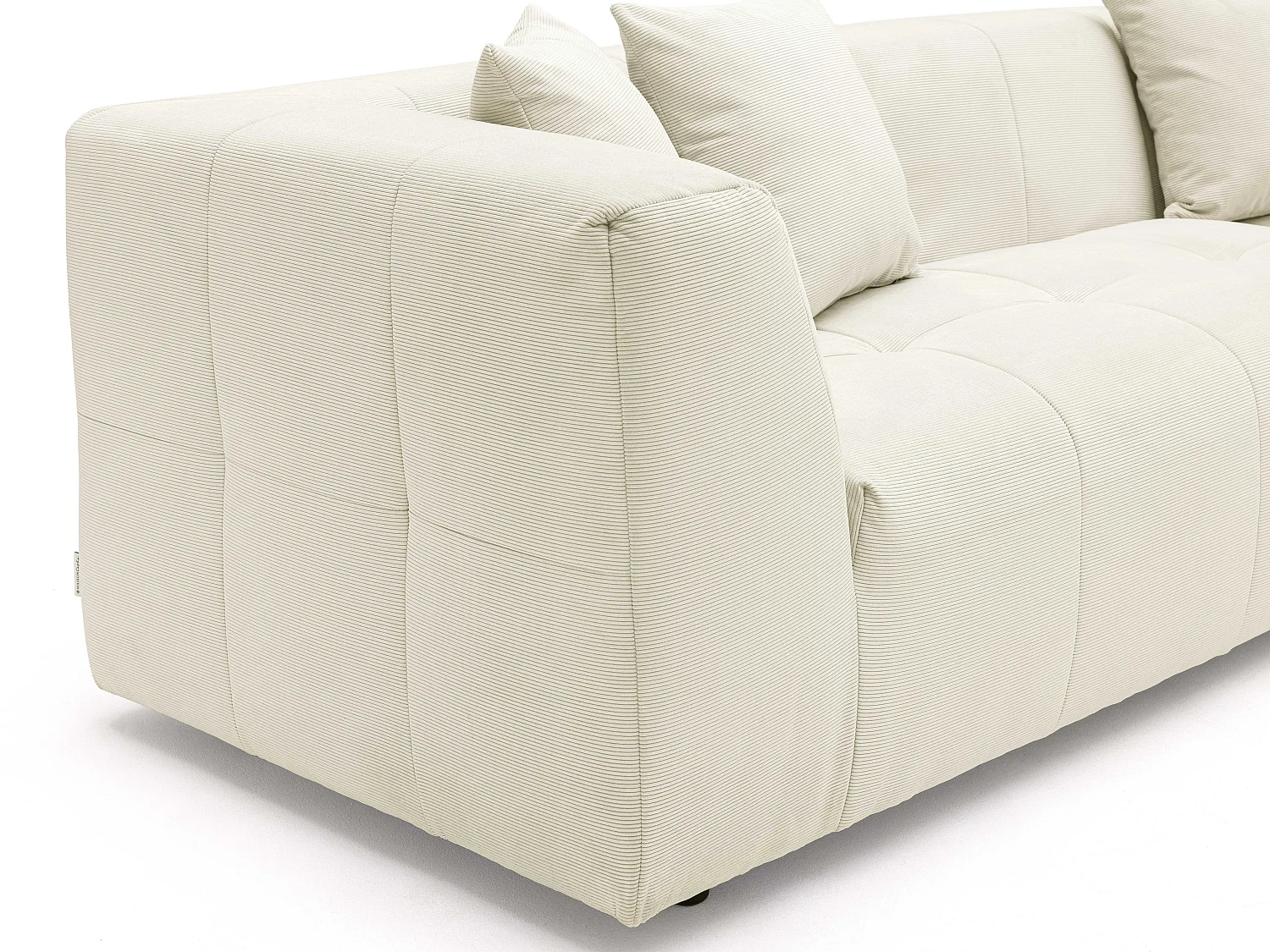 Grote hoekbank met hoek rechts van beige ribfluweel met fijne ribbels NAEMIA van Maison Céphy