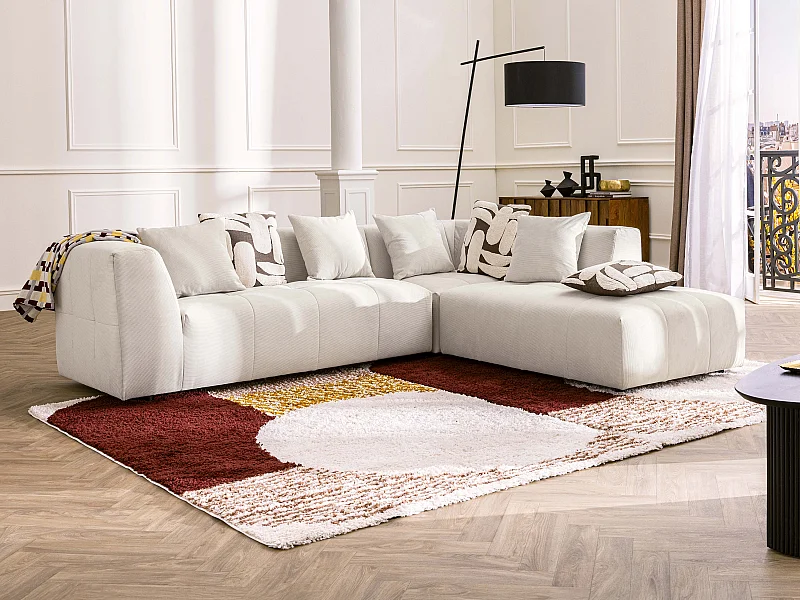 Stor hjørnesofa højrevendt i beige fløjl med fine ribber NAEMIA fra Maison Céphy