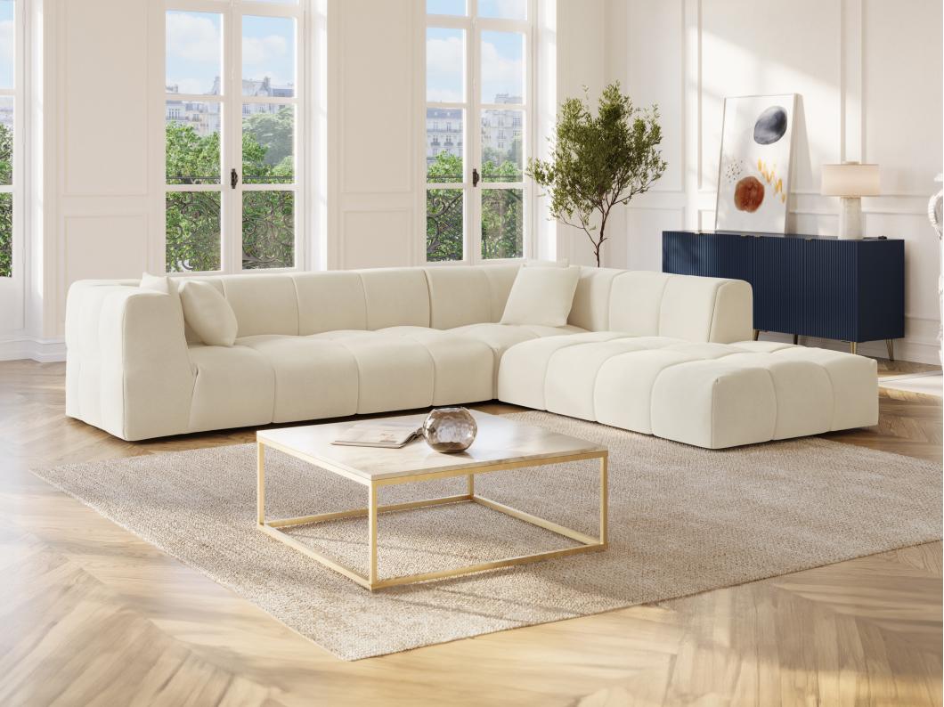 Grand canapé d'angle droit en velours côtelé beige NAEMIA de Maison Céphy