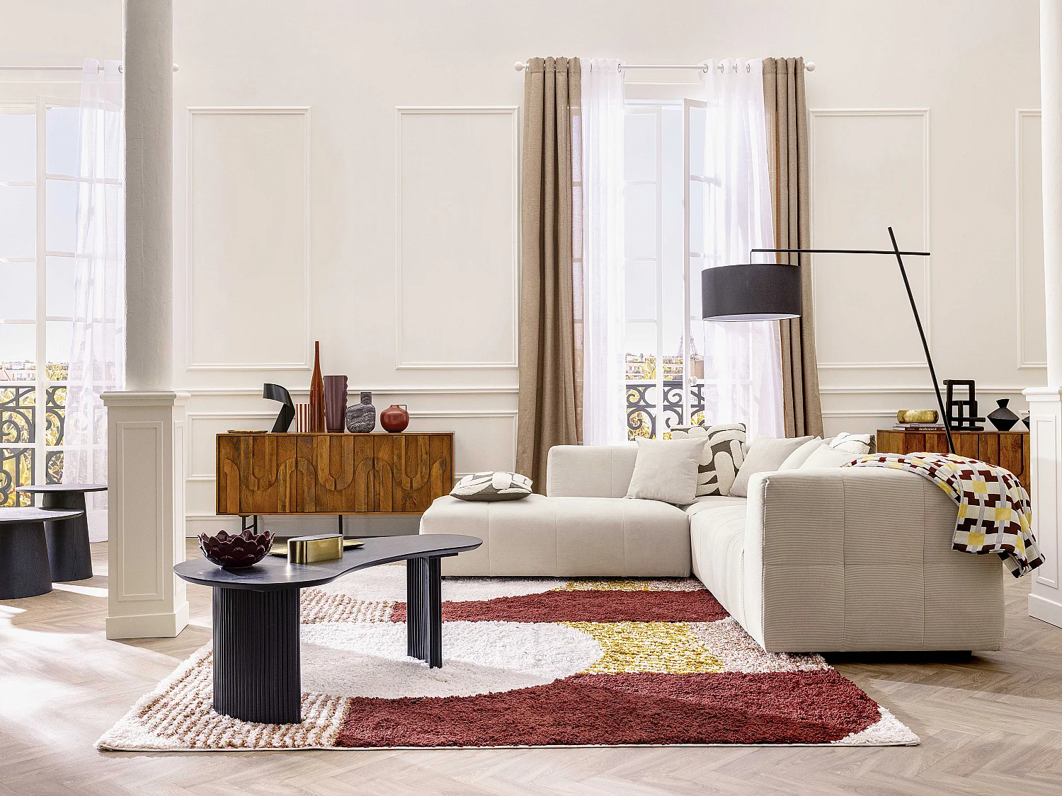 Großes Ecksofa - Ecke links - Feincord - Beige - NAEMIA von Maison Céphy