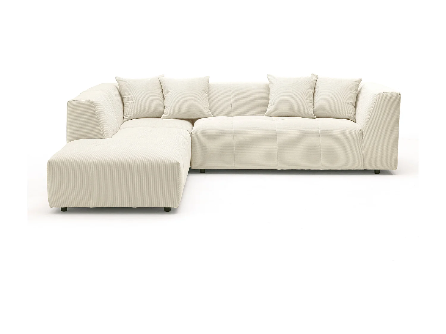 Grand canapé d'angle gauche en velours côtelé fines côtes beige NAEMIA de Maison Céphy