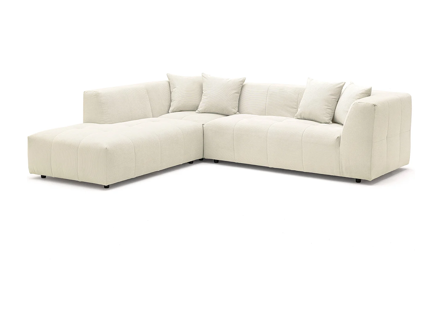 Grand canapé d'angle gauche en velours côtelé fines côtes beige NAEMIA de Maison Céphy