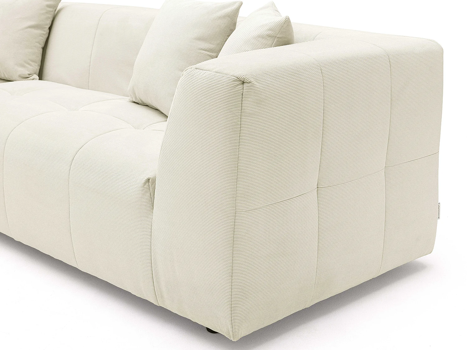 Grand canapé d'angle gauche en velours côtelé fines côtes beige NAEMIA de Maison Céphy