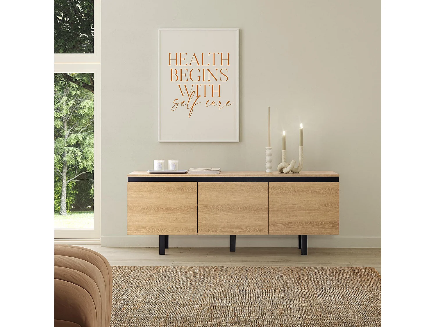 Meuble TV Molina 3 portes couleur chêne