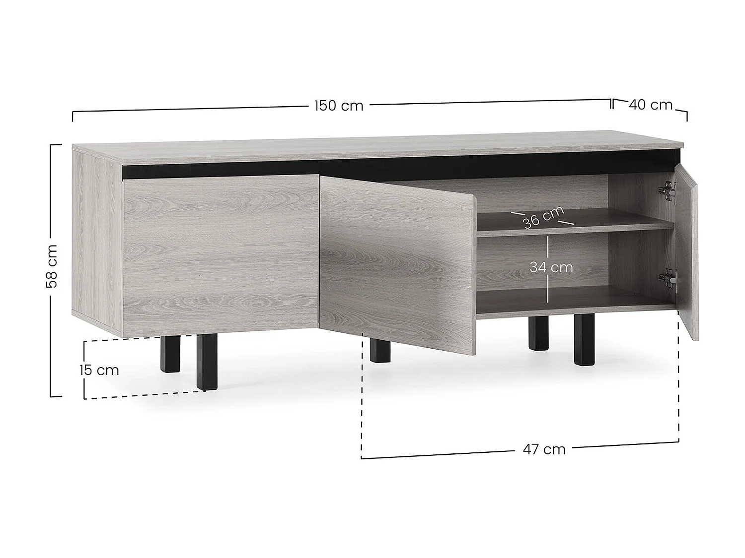 Meuble TV Molina 3 portes couleur chêne