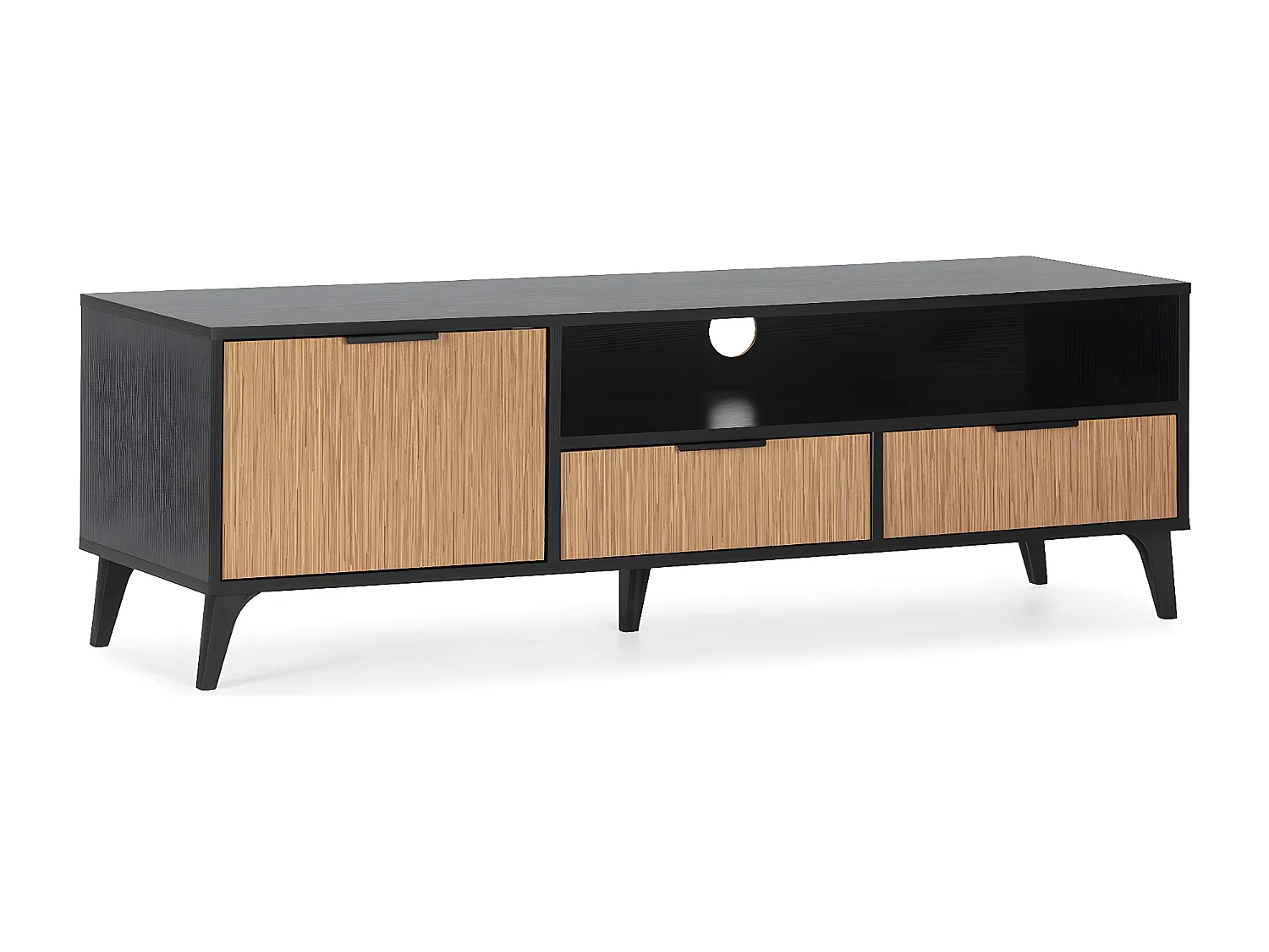 Mobile TV Denis 1 anta e 2 cassetti, colore Nero/Legno