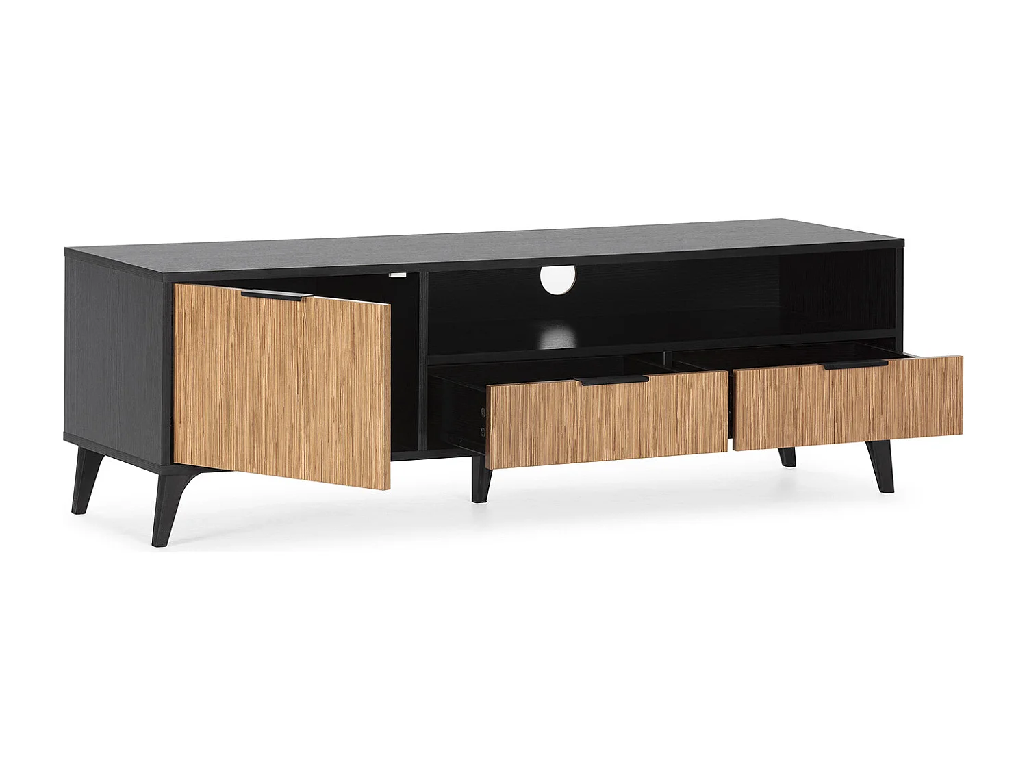 Mobile TV Denis 1 anta e 2 cassetti, colore Nero/Legno