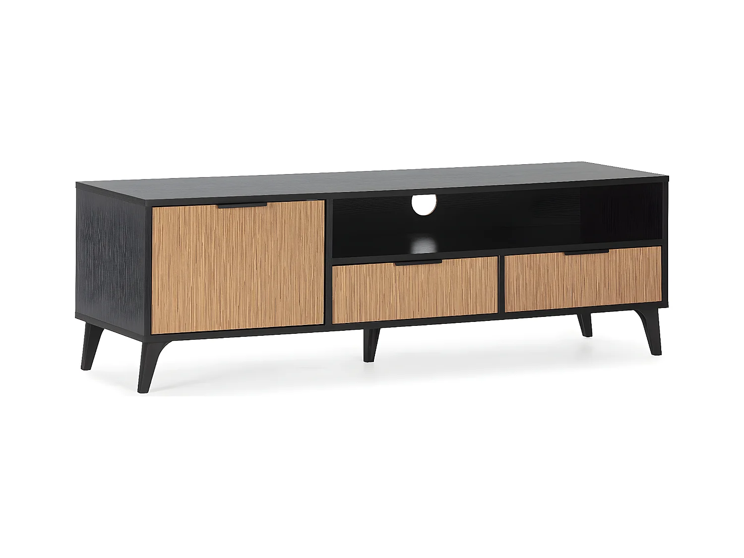 Tv-meubel Denis met 1 deur en 2 laden, zwart/houtkleurig.