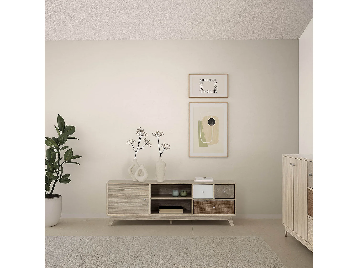 Mueble TV Maia 1 puerta y 3 cajones multicolor