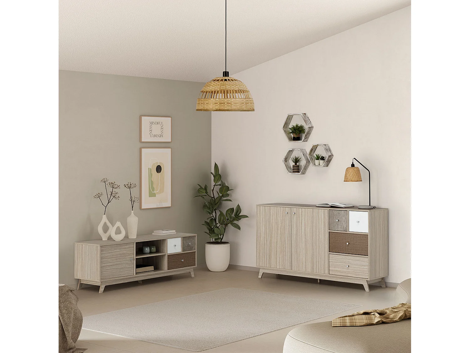 Mueble TV Maia 1 puerta y 3 cajones multicolor