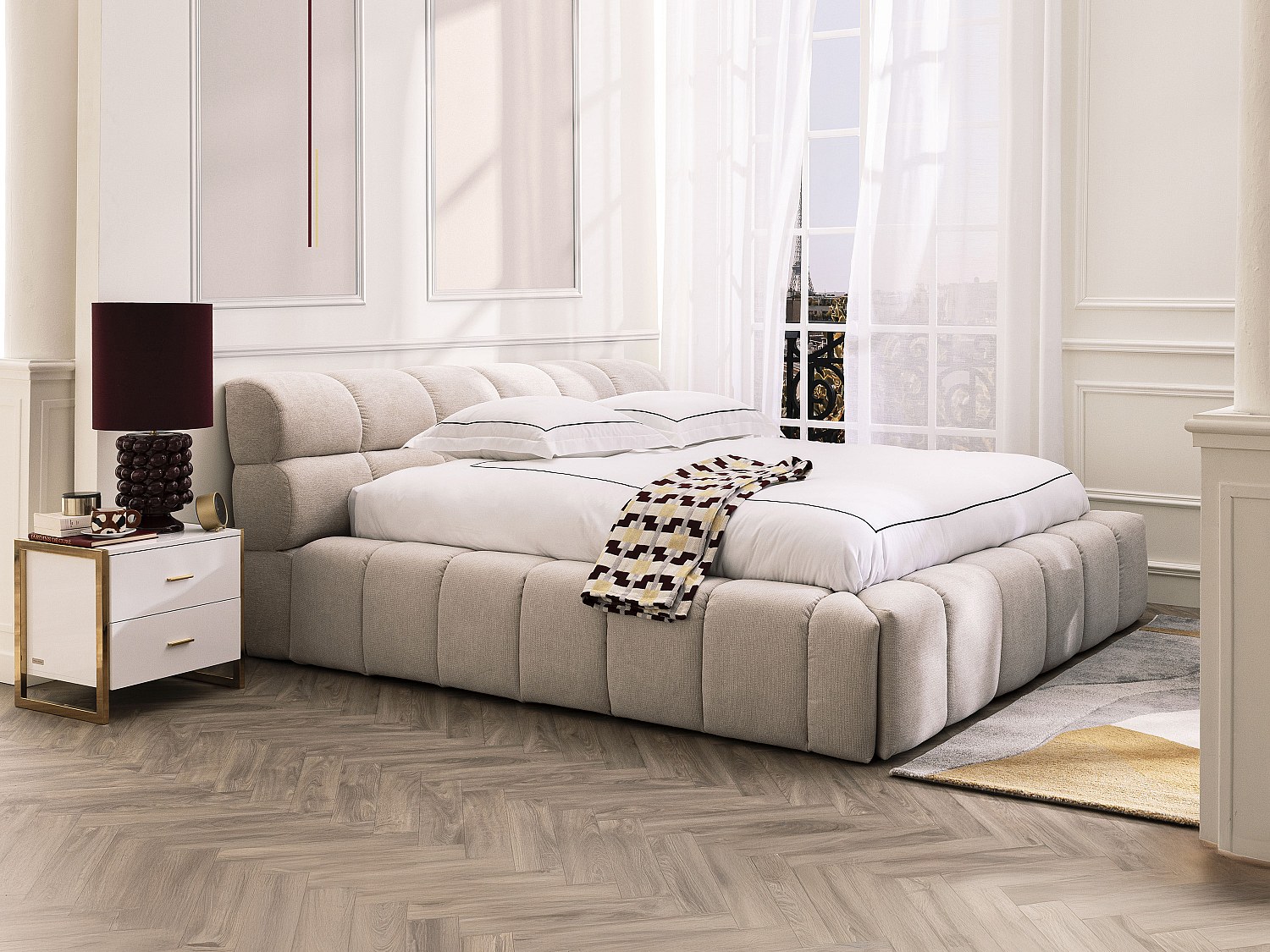 Vente-unique Bett Mit Bettkasten - 160 X 200 Cm - Stoff - Beige - Forvik Ii Von Pascal Morabito