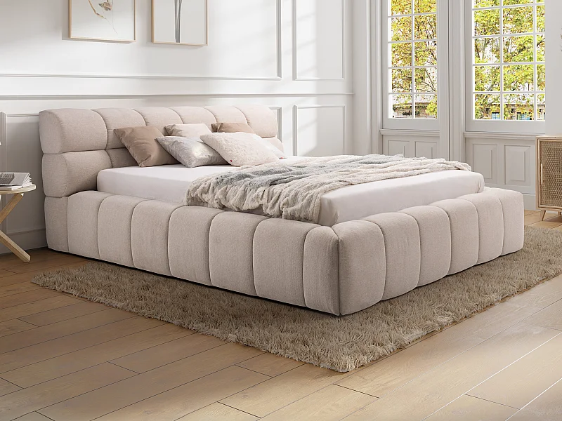 Bett mit Bettkasten - 160 x 200 cm - Stoff - Beige - FORVIK II von Pascal Morabito
