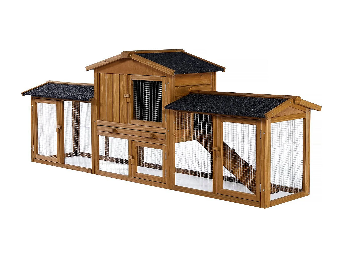 Clapier pour lapin avec 1 étage en bois "Galina" - 224 x 53 x 84 cm - Marron