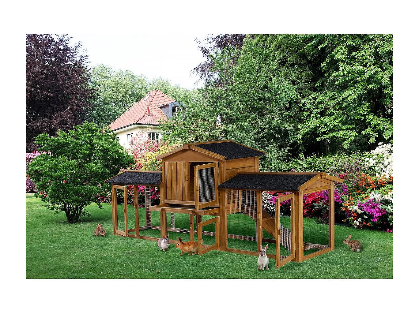 Clapier pour lapin avec 1 étage en bois "Galina" - 224 x 53 x 84 cm - Marron