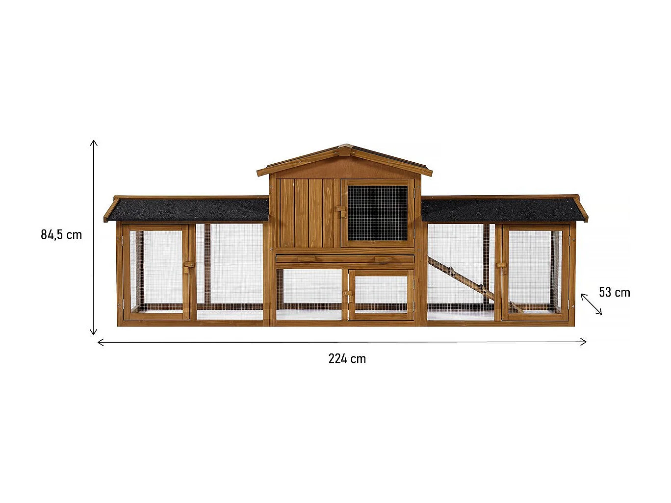 Clapier pour lapin avec 1 étage en bois "Galina" - 224 x 53 x 84 cm - Marron