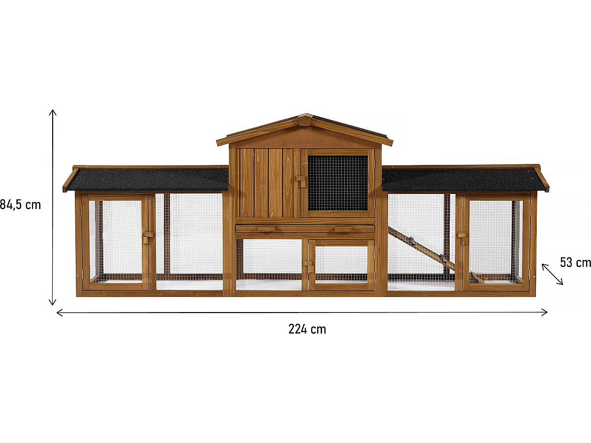 Clapier pour lapin avec 1 étage en bois "Galina" - 224 x 53 x 84 cm - Marron