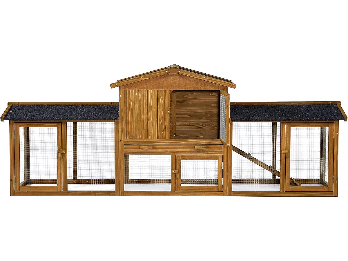 Clapier pour lapin avec 1 étage en bois "Galina" - 224 x 53 x 84 cm - Marron