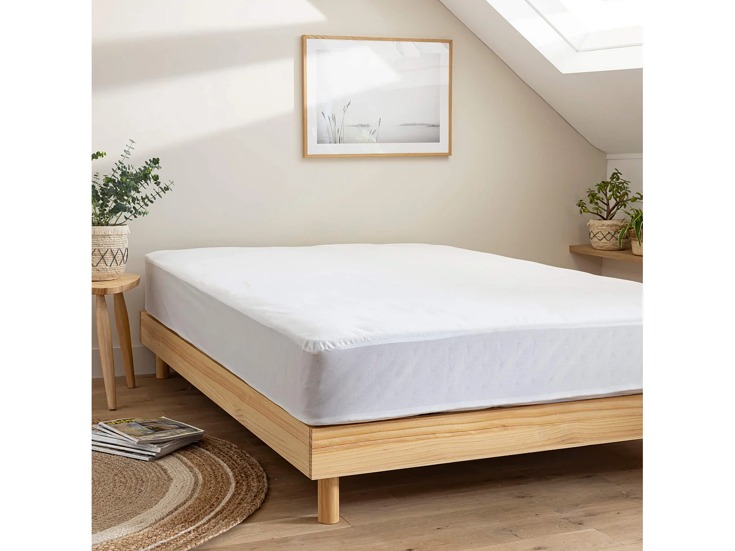 Protège matelas molleton 100% coton bio - bonnet 27 cm 90x200