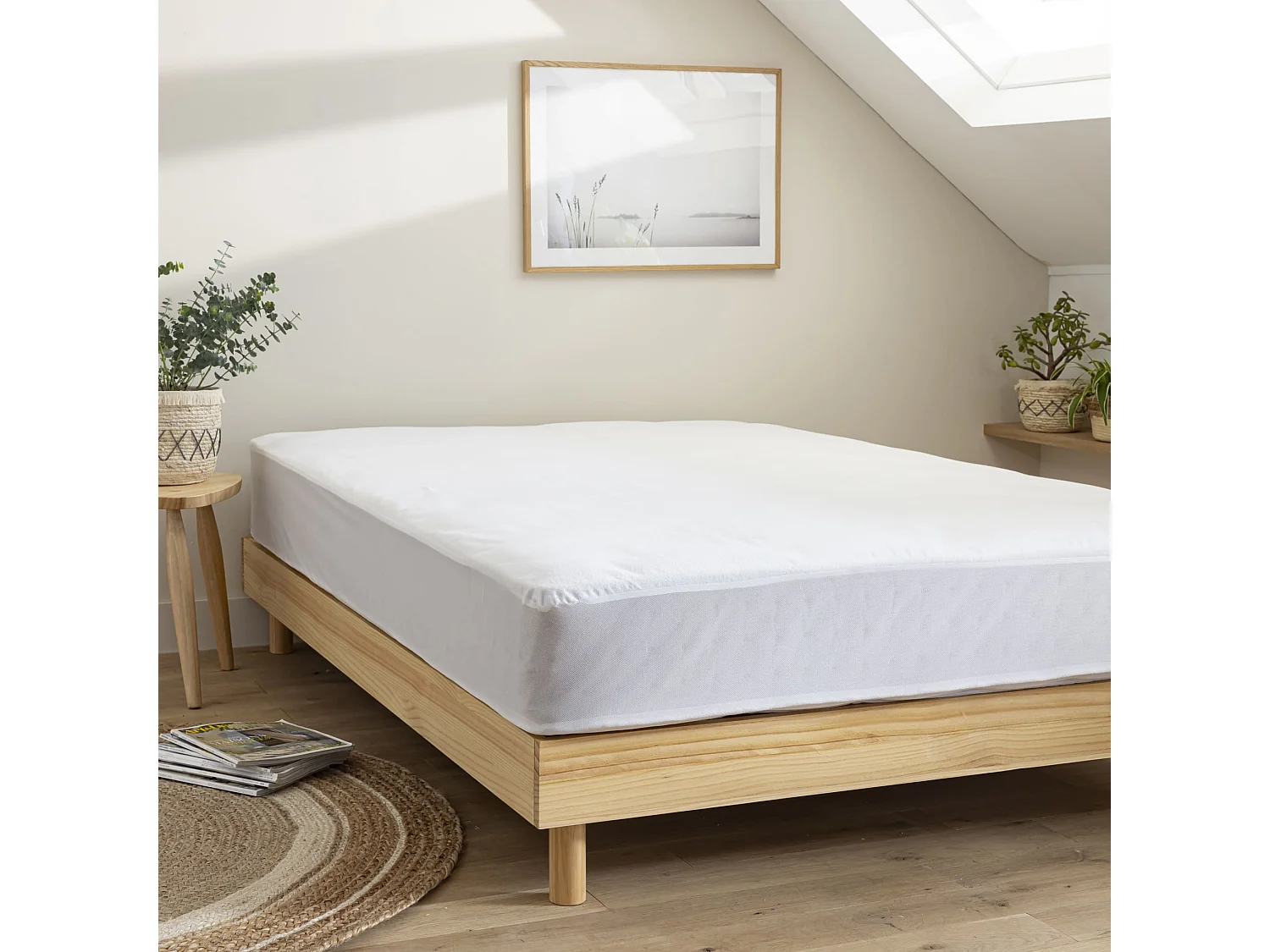 Protège matelas molleton 100% coton bio - bonnet 27 cm 140x200