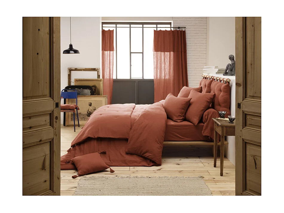 Housse de couette gaze de coton double 200 x 200 cm terracotta - PEPA 2