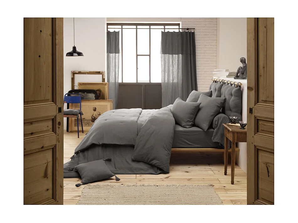 Housse de couette gaze de coton double 200 x 200 cm gris - PEPA 2