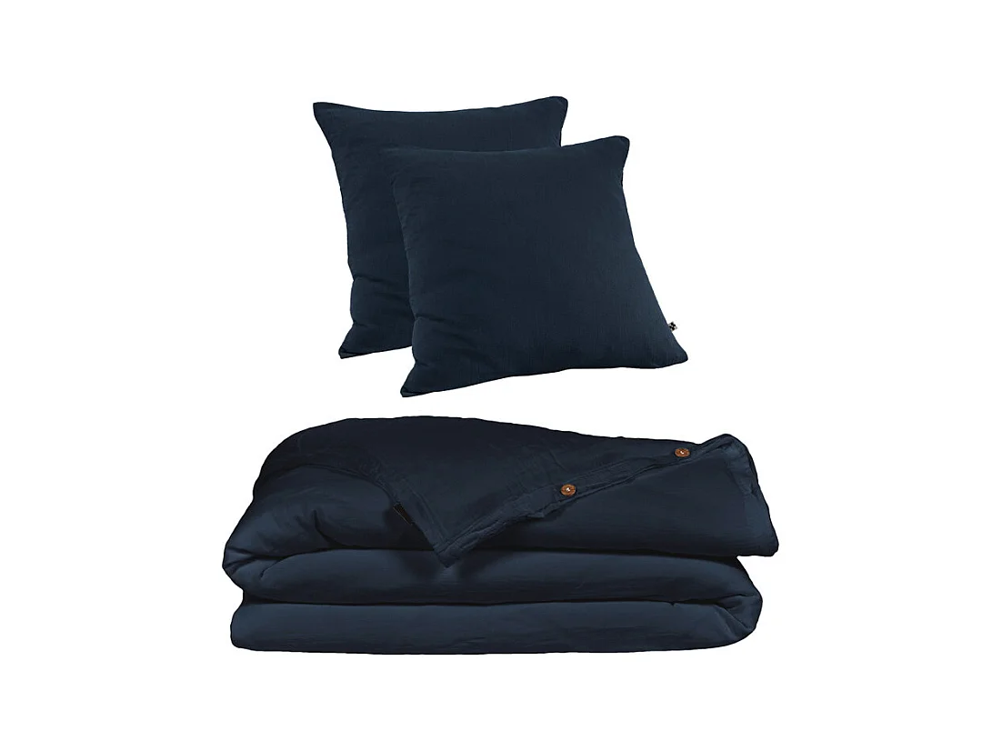Parure de lit 220 x 240 cm en double gaze de coton bleu nuit - PEPA 3