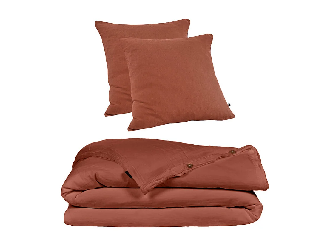 Parure de lit 240 x 260 cm en double gaze de coton terracotta - PEPA 4